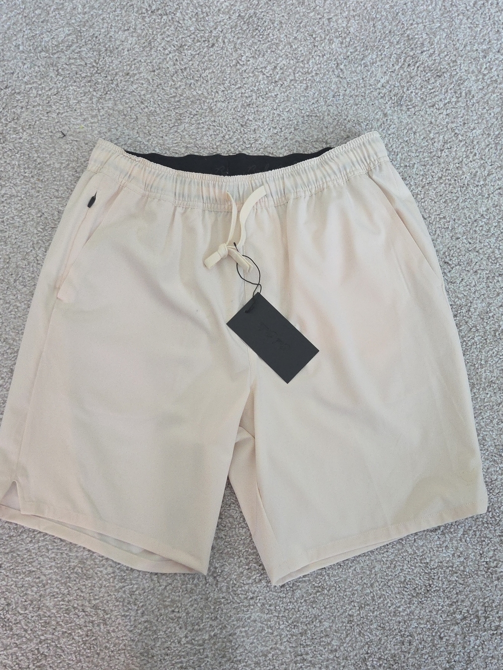 Bad Birdie Light Beige Drawstring Athletic Shorts